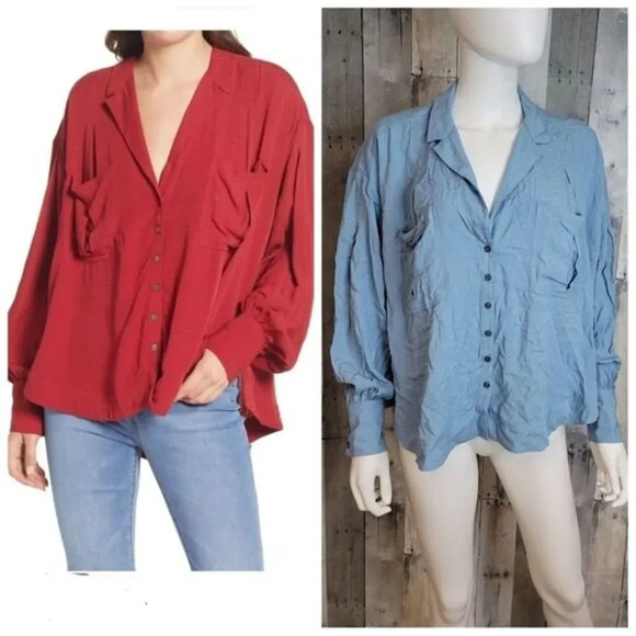 Free people Erin's Button Down Oversize  Top - Picture 1 of 10